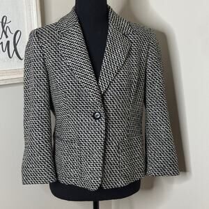 Talbots Black White Wool Tweed Sleeve Blazer Size 8